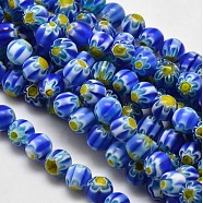 Round Millefiori Glass Beads Strands, Blue, 7.6~8mm, Hole: 1mm, about 48pcs/strand, 14.9 inch(X-LK-P002-02)