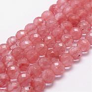 Cherry Quartz Glass Beads Strands, Faceted, Round, 6mm, Hole: 1mm, about 61pcs/strand, 14.9 inch~15.1 inch(G-D840-43-6mm)