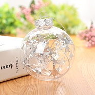 Transparent Plastic Fillable Ball Pendants Decorations, with Sequin Stars inside, Christmas Tree Hanging Ornament, Clear, 80mm(XMAS-PW0002-02B-02)