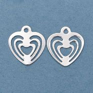 Brass Charms, Hollow, Heart, 925 Sterling Silver Plated, 9x8x0.1mm, Hole: 0.9mm(KK-Y003-16S)