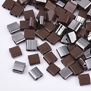 2-Hole Glass Seed Beads, Half Gunmetal Plated Colours, Square, Coconut Brown, 5x4.5~5.5x2~2.5mm, Hole: 0.5~0.8mm, about 1180pcs/bag(SEED-S031-L-046-H)