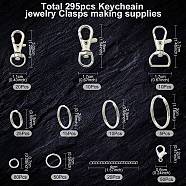 DIY Keychain Making Kit, Including Alloy & Iron Swivel Lobster Claw Clasps, Iron Split Key Rings, 304 Stainless Steel Ends Chains, Platinum & Stainless Steel Color, 295Pcs/box(DIY-YW0007-62)