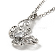 Butterfly Glass Pendant, Brass Chain Necklaces, Platinum, 16.42 inch(41.7cm)(NJEW-R263-05P)