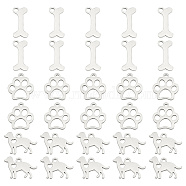30Pcs 3 Style 304 & 201 Stainless Steel Pendants, Dog Bone & Dog Paw Prints & Dog, Stainless Steel Color, 11~15x6.5~15.5x1mm, Hole: 1.3~1.5mm, 10pcs/style(STAS-AR0001-82)