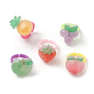3D Fruit Resin Open Cuff Rings for Kids, Mixed Shapes, Inner Diameter: 13.5mm(RJEW-JR00576)
