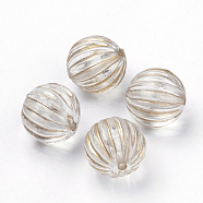 Plating Transparent Acrylic Beads, Golden Metal Enlaced, Corrugated Round, Clear, 14mm, Hole: 2mm(X-PACR-Q115-60-14mm)