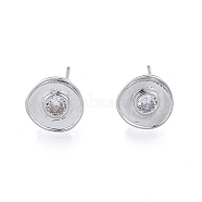 Brass Clear Cubic Zirconia Stud Earring Findings, with Vertical Loops, Flat Round, Platinum, 10.9x11mm, Hole: 1.4mm, Pin: 0.8mm(KK-G432-21P)