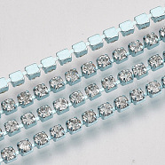 Electrophoresis Brass Rhinestone Strass Chains, Crystal Rhinestone Cup Chains, with Spool, Pale Turquoise, SS6.5 Rhinestone: 2~2.1mm, about 10yards/roll(CHC-Q009-SS6.5-A01)