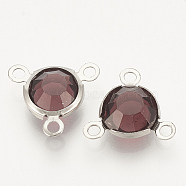 Glass Charms, with 304 Stainless Steel Finding, Flat Round, Faceted, Stainless Steel Color, Purple, 12x13x4mm, Hole: 1.5mm(GLAA-S171-004A)