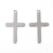 201 Stainless Steel Pendants, Cross, Stainless Steel Color, 38x22x1mm, Hole: 2mm(X-STAS-F192-084P)