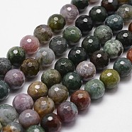 Natural Indian Agate Beads Strands, Faceted, Round, 10mm, Hole: 1mm, about 37pcs/strand, 14.9 inch~15.1 inch(G-G736-31-10mm)