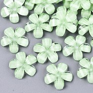 Epoxy Resin Cabochons, with Glitter Powder, Pearlized, Faceted, 5-Petal Flower, Light Green, 13.5x14x2.5mm(CRES-R432-A-05)