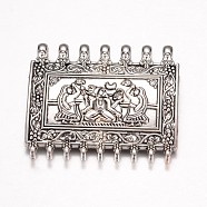 Rectangle with Ganesha Tibetan Style Alloy Chandelier Components, Antique Silver, 43x50x8mm, Hole: 4.5mm(PALLOY-I116-01AS)