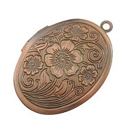 Brass Locket Pendants, Picture Frame Charms for Necklace, Red Copper, Oval, about 24mm wide, 34mm long, hole: 2mm(X-ECF133-2R)
