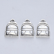 Tibetan Style Alloy Pendants, Cadmium Free & Lead Free, Knapsack, Antique Silver & Silver, 20x14x3.5mm, Hole: 1.8mm, about 322pcs/500g(TIBE-R316-009AS-RS)