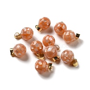 Natural Pink Shell Dyed Round Charms, with Golden Plated Brass Snap on Bails, Light Salmon, 14x10mm, Hole: 4.5x4mm(SSHEL-H071-01G-04)