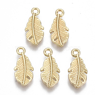 Alloy Charms, Feather, Light Gold, 14.5x7x1.5mm, Hole: 1.2mm(X-PALLOY-S132-082)