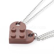 Resin Building Blocks Pendant Necklaces Sets, Couple Necklaces, with 304 Stainless Steel Lobster Claw Clasps, Half Oval, Saddle Brown, 17.51 inch(44.5cm), 2pcs/set(NJEW-JN03442-07)