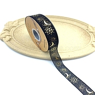 50 Yards Gold Stamping Polyester Ribbons, Garment Accessories, Moon, 1 inch(25mm)(PW-WG86968-04)