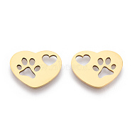 Ion Plating(IP)  201 Stainless Steel Pendants, Laser Cut, Heart with Hollow Heart & Dog Footprint, Real 18k Gold Plated, 14.5x18.5x1mm, Hole: 1.6mm(STAS-R111-JA664G)