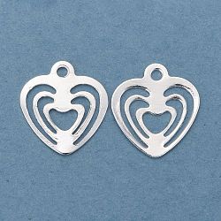 Brass Charms, Hollow, Heart, 925 Sterling Silver Plated, 9x8x0.1mm, Hole: 0.9mm(KK-Y003-16S)