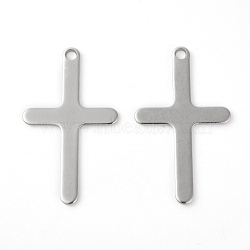 Non-Tarnish 201 Stainless Steel Pendants, Cross, Stainless Steel Color, 38x22x1mm, Hole: 2mm(X-STAS-F192-084P)