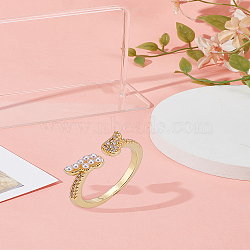 1Pc Brass Micro Pave Cubic Zirconia Cuff Rings for Women, with Imitation Pearl, Light Gold, 5.5mm, US Size 6(16.5mm)(RJEW-LP0005-10)