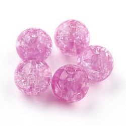 Transparent Crackle Acrylic Beads, Round, Hot Pink, 9.5~10x9mm, Hole: 2mm, about 841pcs/443g(MACR-E025-24G-10mm)