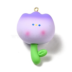 PVC Plastic and Resin Big Pendants, with Iron Loops, Tulip, Purple, 59x40x31mm, Hole: 2.6mm(PVC-K001-01A)