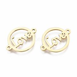 201 Stainless Steel Links Connectors, Laser Cut, for Valentine's Day, Flat Round with Word Love, Golden, 16x21x1mm, Hole: 1.2mm(STAS-S080-027G)