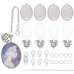 SUPERFINDINGS DIY Oval Photo Pendant Necklace Making Kit, Including Iron Cable Chains, Alloy Pendants Cabochons Settings, Glass Cabochons, Stainless Steel Color(DIY-FH0004-62)