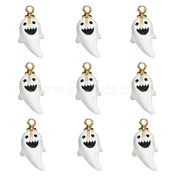 10Pcs Halloween Theme Transparent Resin Ghost Charms, with Golden Tone Iron Loops, White, 14.5x6.5x5.5mm, Hole: 1.8mm(RESI-CJ0002-94)