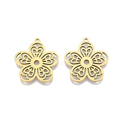 Ion Plating(IP) 201 Stainless Steel Pendants, Flower, Real 18K Gold Plated, 27x25.5x1.5mm, Hole: 1.4mm(STAS-N098-095LG)