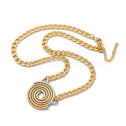 304 Stainless Steel Flat Round Vortex Pendant Twisted Chain Necklaces for Women, Golden & Stainless Steel Color, 18.35 inch(46.6cm)(STAS-Z117-09GP)