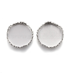 304 Stainless Steel Cabochon Settings, Lace Edge Bezel Cups, Flat Round, Stainless Steel Color, Tray: 12mm, 12.5x4mm(STAS-P249-14P)