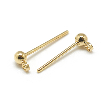 Brass Stud Earring Findings, Real 18K Gold Plated, 15x5x3mm, Hole: 1mm, Pin: 0.7mm