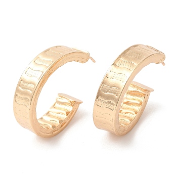 Brass Textured Round Stud Earrings, Light Gold, 34x30x3.5mm, Pin: 0.8mm