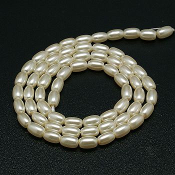 Eco-Friendly Glass Pearl Barrel Beads Strands, Wheat, 9x6mm, Hole: 1mm, about 45pcs/strand, 16.3 inch