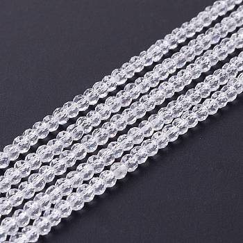 Transparent Glass Beads Strands, Faceted, Round, White, 3mm, Hole: 0.8mm, about 127~139pcs/strand, 14.09~14.53 inch(35.8~36.9cm)