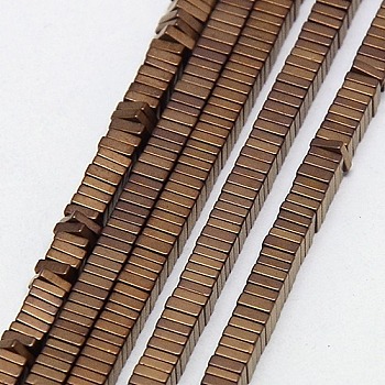 Electroplate Non-magnetic Synthetic Hematite Heishi Beads Strands, Thin Slice Flat Square Beads, Frosted, Grade A, Copper Plated, 4x4x1mm, Hole: 1mm, about 400pcs/strand, 16 inch