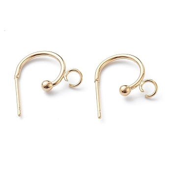 304 Stainless Steel Half Hoop Earrings, Real 24K Gold Plated, 19x15x2.5mm, Pin: 0.7mm