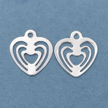 Brass Charms, Hollow, Heart, 925 Sterling Silver Plated, 9x8x0.1mm, Hole: 0.9mm