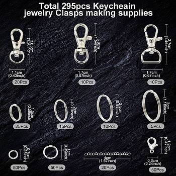 DIY Keychain Making Kit, Including Alloy & Iron Swivel Lobster Claw Clasps, Iron Split Key Rings, 304 Stainless Steel Ends Chains, Platinum & Stainless Steel Color, 295Pcs/box