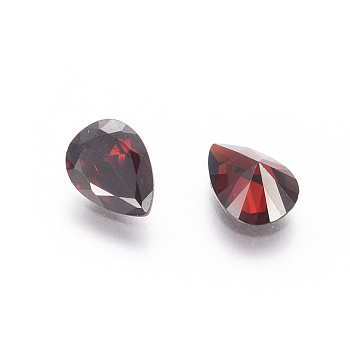 Cubic Zirconia Pointed Back Cabochons, Grade A, Faceted, teardrop, Dark Red, 6x4x2.4mm