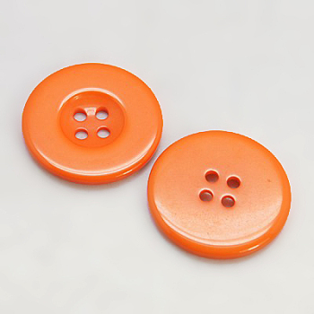 Resin Buttons, Dyed, Flat Round, Dark Orange, 16x3mm