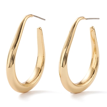 Brass Half Hoop Earrings, Stud Earrings, Teardrop, Real 18K Gold Plated, 39x28x5mm, Pin: 0.8mm