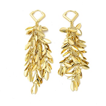 Rack Plating Brass Leaf Dangle Hoop Earring, Long Cluster Drop Earrings for Women, Cadmium Free & Nickel Free & Lead Free, Real 18K Gold Plated, 73mm, Pin: 0.8mm