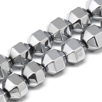 Electroplate Non-magnetic Synthetic Hematite Beads Strands, Lantern, Platinum Plated, 7.5x8x7mm, Hole: 1mm, about 51pcs/strand, 15.7 inch