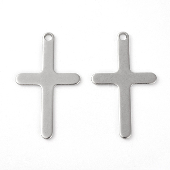 201 Stainless Steel Pendants, Cross, Stainless Steel Color, 38x22x1mm, Hole: 2mm