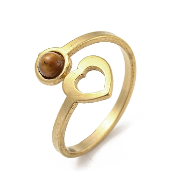 304 Stainless Steel with Natural Tiger Eye Ring, Inner Diameter: 18mm.